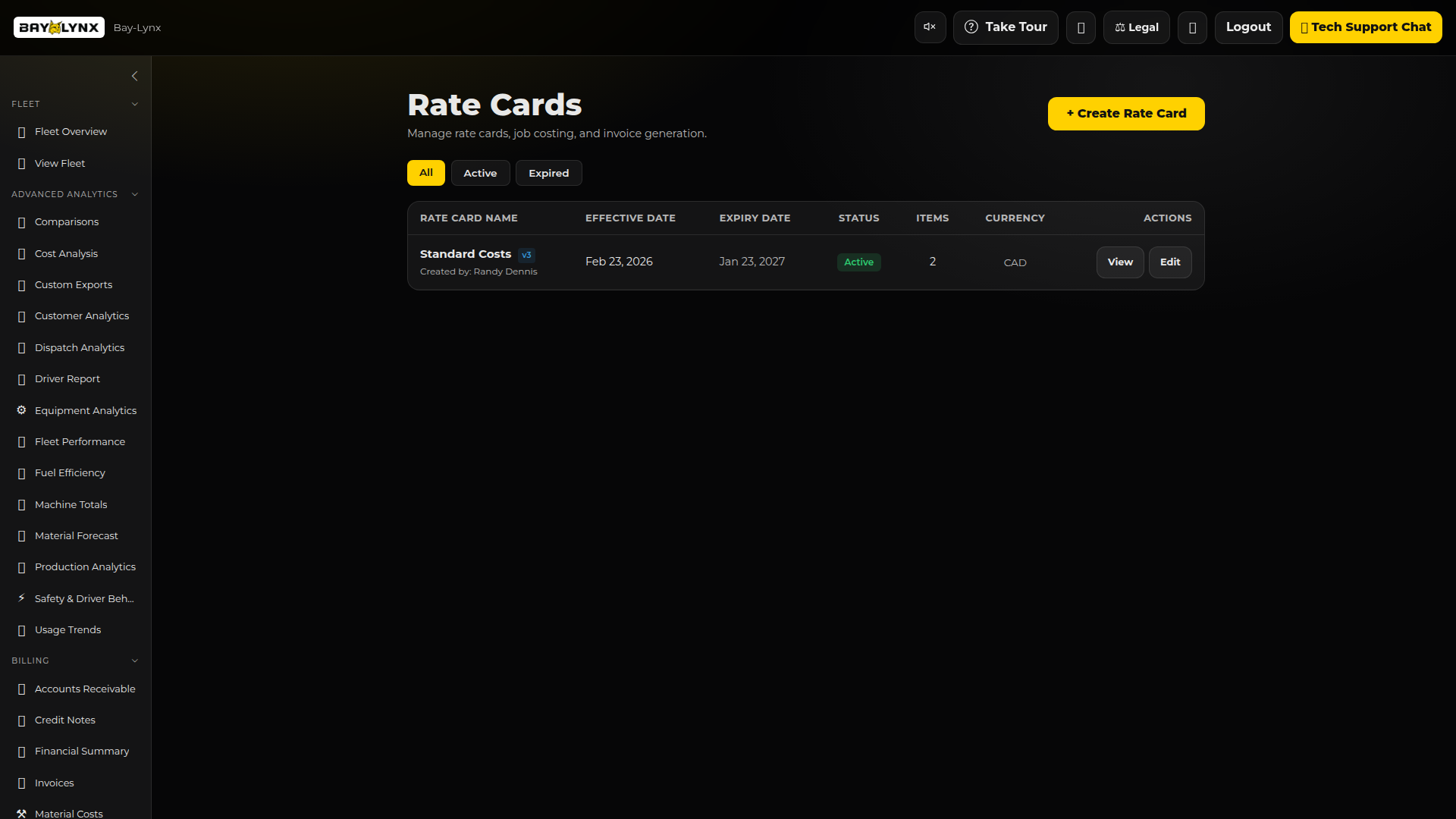 Rate Cards