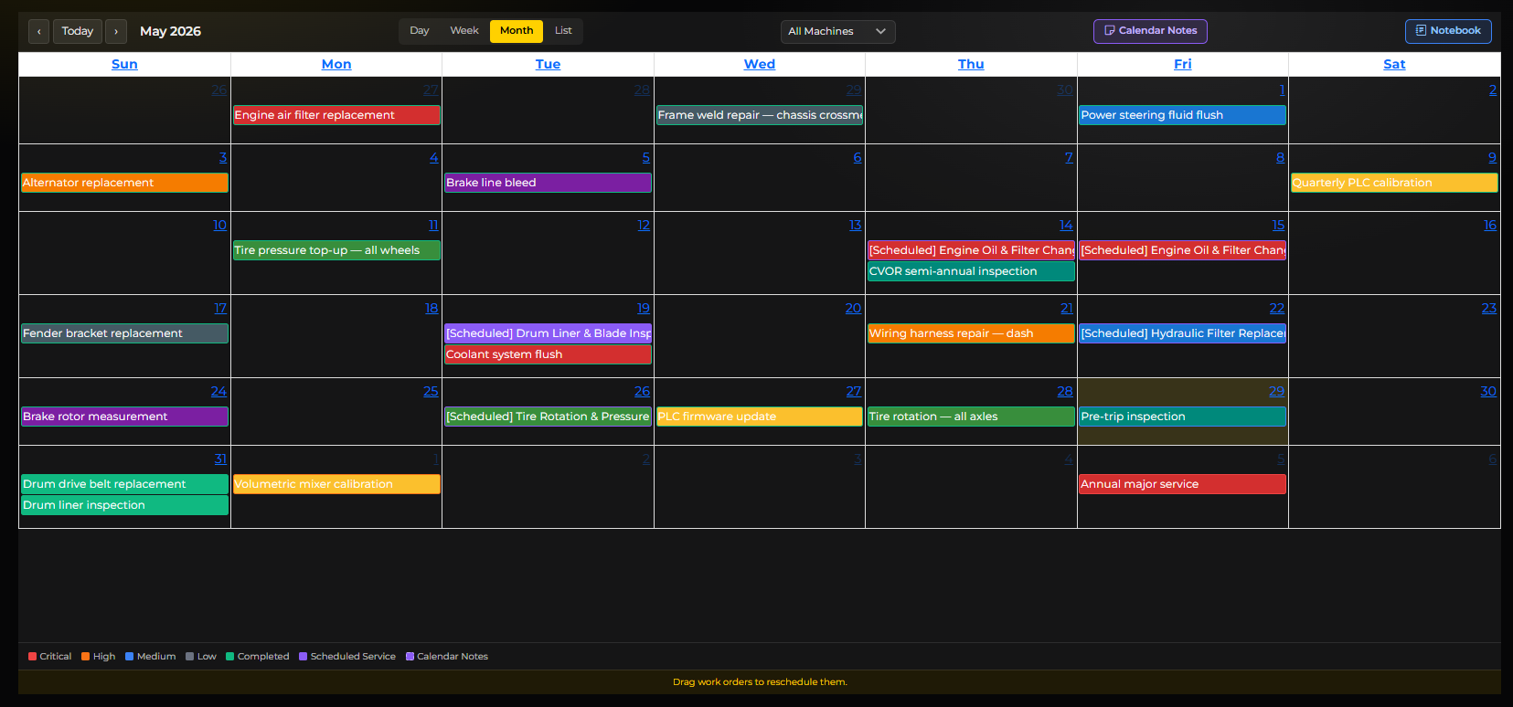Maintenance Calendar